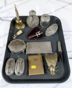 A group of silver mounted crystal dressing table jars, two Ronson table lighters,