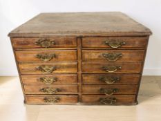 A Victorian oak twelve drawer collector's chest, 53 cm x 45 cm x 33 cm.
