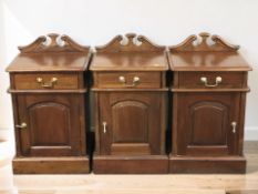 A set of three reproduction bedside pot cupboards in the Victorian style, width 42 cm.