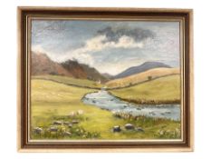 June Colvin : Sheep on a hillside, oil on canvas, 49 cm x 39 cm.