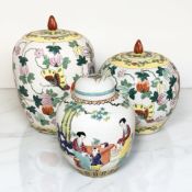 Two 20th century Chinese porcelain pumpkin jars, tallest 31 cm,