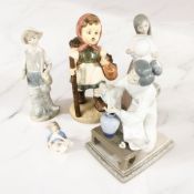 Five various ceramic figures including Lladro.