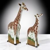 Two Royal Crown Derby porcelain figures 'Masai giraffe' and 'Masai baby giraffe',