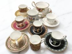 Porcelain tea cups and coffee cans with saucers including Royal Albert Old Country Roses,