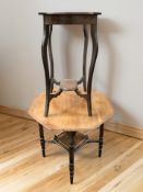 An Edwardian walnut octagonal occasional table, width 75 cm, together with a further two tier table.
