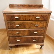 A 20th century figured walnut four drawer chest, 88 cm x 50 cm x 103 cm.