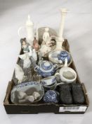 Assorted porcelain figurines including Nao, creamware and Royal Worcester items,