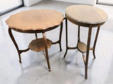 An Edwardian walnut pie crust edge occasional table, diameter 72 cm, together with an oval table.