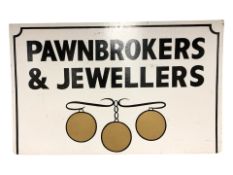 A painted plywood sign 'Pawnbrokers and Jewelers', width 150 cm.