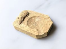 A Robert 'Mouseman' Thompson of Kilburn oak ashtray, 20th century, with carved mouse signature,