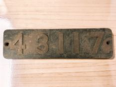 A cast iron railway plate, length 55 cm.