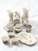 A group of Aynsley porcelain vases, quartz mantel timepiece,