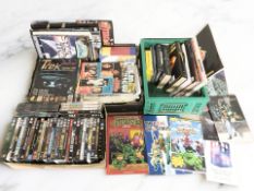 A quantity of DVDs, various books and publications including Harry Potter, etc.