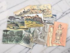 Ken Stewart (1926 - 1991) : Ten assorted unframed watercolour paintings including local landscape,