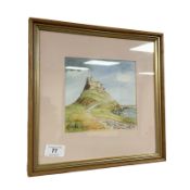 June Colvin : Bamburgh Castle, watercolour, signed, 16 cm x 16 cm.