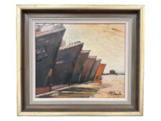Stephanie Dingle (1926 - 2017) : Redundant fleet, oil on board, 28 cm x 23 cm.