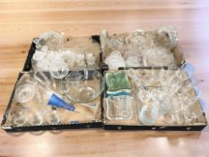 Assorted drinking glasses, pressed glass items, crystal lustres, etc.