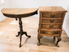 A 20th century burr walnut three drawer chest on pad feet, width 47 cm,