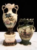 Two antique transfer printed pottery vases, the tallest 53 cm.