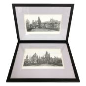 Two monochrome etchings depicting Prague, indistinctly signed in pencil, each 16 cm x 32 cm.