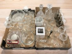 Assorted drinking glasses, decanters, etc.