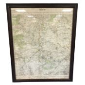 An ordnance survey map of Hexham, framed, overall 87 cm x 72 cm.