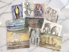 Ken Stewart (1926 - 1991) : Ten assorted unframed watercolour paintings including local landscapes,