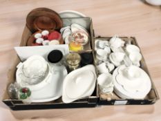 Assorted porcelain dinner wares, charger plates, kitchen wares, etc.
