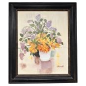 Stephanie Dingle (1926 - 2017) : Spring flowers, oil on canvas, 60 cm x 74 cm.