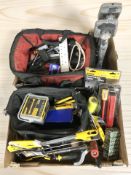 Two tool bags containing assorted hand tools, hardware, etc.
