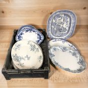 A group of 19th century blue and white meat plates.