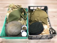 Assorted militaria including helmets, uniforms, berets, inert bullet casings, etc.