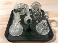 A Czech Republic Bohemia crystal mantel timepiece and further rose bowl,