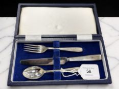 A sterling silver Braybrook & Britten christening set in original fitted case - fork,