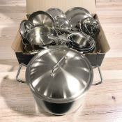 A quantity of French Cuisinox stainless steel saucepans with lids,