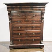 A Victorian mahogany six drawer Scotch chest, 136 cm x 65 cm x 163 cm.