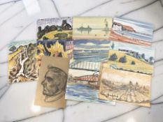 Ken Stewart (1926 - 1991) : Ten assorted unframed watercolour paintings including local landscape