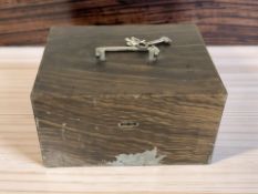 An enameled metal lock box, with key, width 24 cm.