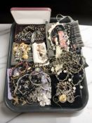 Assorted costume jewellery, simulated pearls, bead necklaces, military buttons, etc.