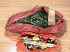 An artificial Christmas tree, wrapping paper, spools of ribbon, etc.