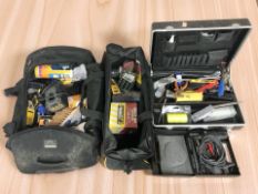 Two tool bags and a further box containing assorted tools and hardware.