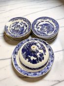 A collection of Coalport blue and white transfer printed plates and other table wares.