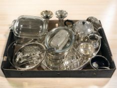 EPNS wares including a large serving tray, toast rack, bud vases, tea set, etc.