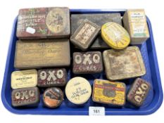 A collection of antique tins including Oxo.