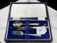 A sterling silver Braybrook & Britten christening set in original fitted case - fork,
