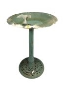A painted metal garden bird bath, height 80 cm.