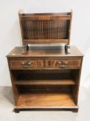 A reproduction inlaid mahogany open bookcase, width 80 cm, together with a magazine rack.