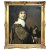 P Rossani : Half length portrait of a man with lace collar, oil on canvas, 60 cm x 50 cm.