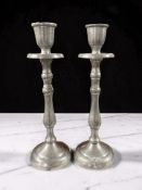 A pair of pewter candlesticks, height 22 cm.