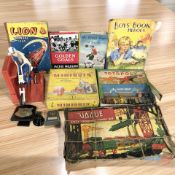 Assorted vintage toys including Mini Brix, Meccano and Totopoly, several annuals, etc.